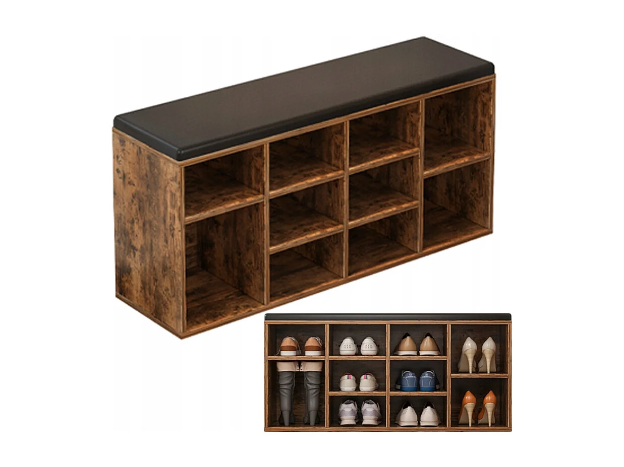 SCHUHKASTEN MIT SITZ BANK FÜR DEN FLUR RUSTIKALES BRAUN LOFT