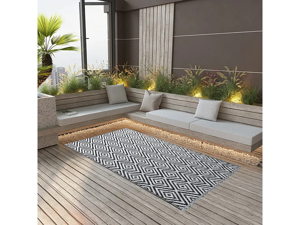 Tapete de Exterior ARAKIL 120x180 cm em Polipropileno Branco e Preto