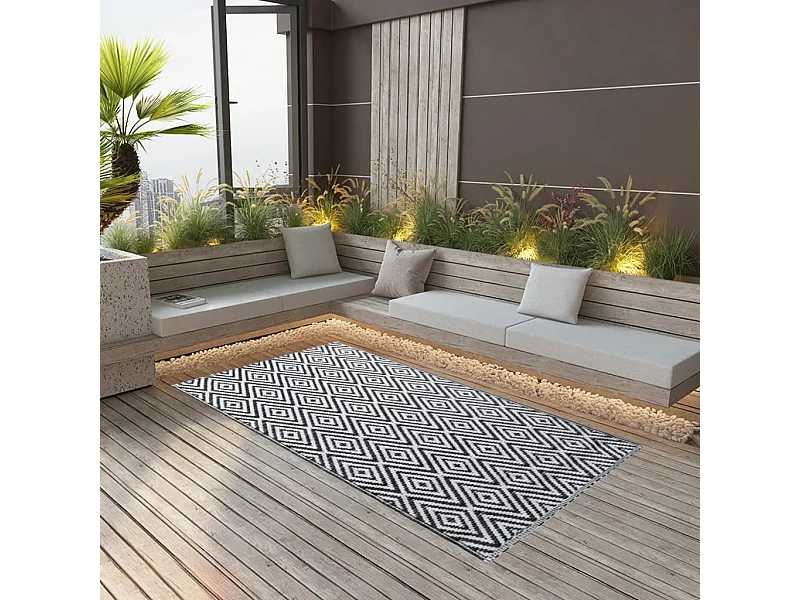 Tapete de Exterior ARAKIL 120x180 cm em Polipropileno Branco e Preto