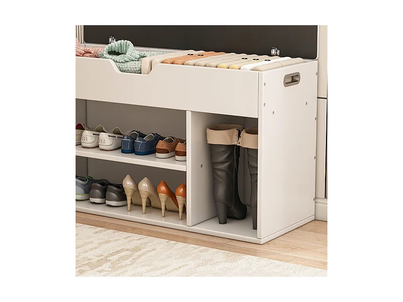 ARMOIRE À CHAUSSURES AVEC SIÈGE EN BOIS RANGEMENT 3 ÉTAGÈRES OUVRANTES BLANCHE 80 CM