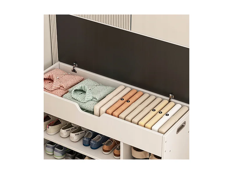 ARMOIRE À CHAUSSURES AVEC SIÈGE EN BOIS RANGEMENT 3 ÉTAGÈRES OUVRANTES BLANCHE 80 CM