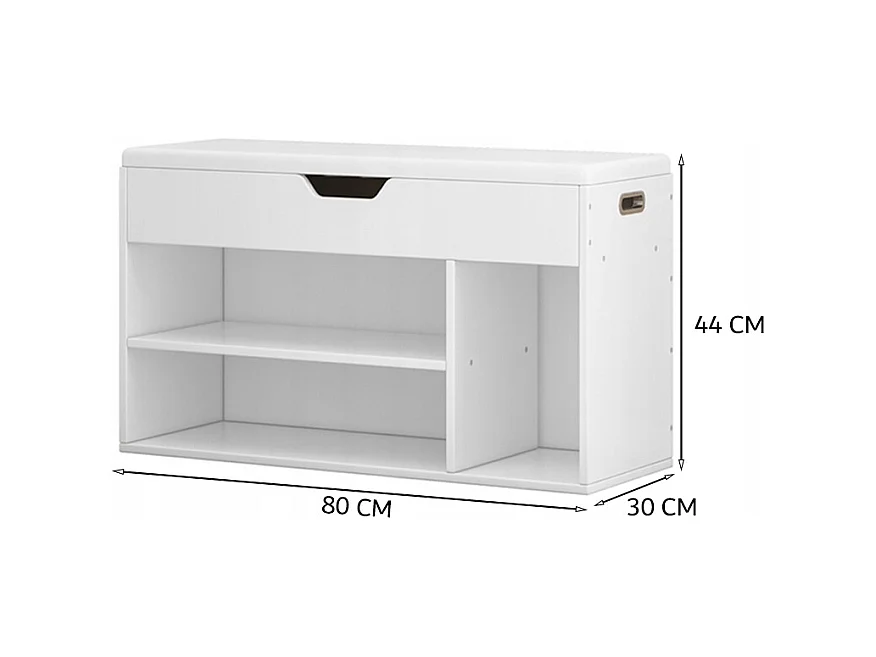 ARMOIRE À CHAUSSURES AVEC SIÈGE EN BOIS RANGEMENT 3 ÉTAGÈRES OUVRANTES BLANCHE 80 CM