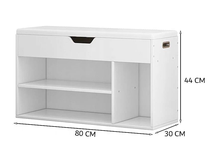 ARMOIRE À CHAUSSURES AVEC SIÈGE EN BOIS RANGEMENT 3 ÉTAGÈRES OUVRANTES BLANCHE 80 CM