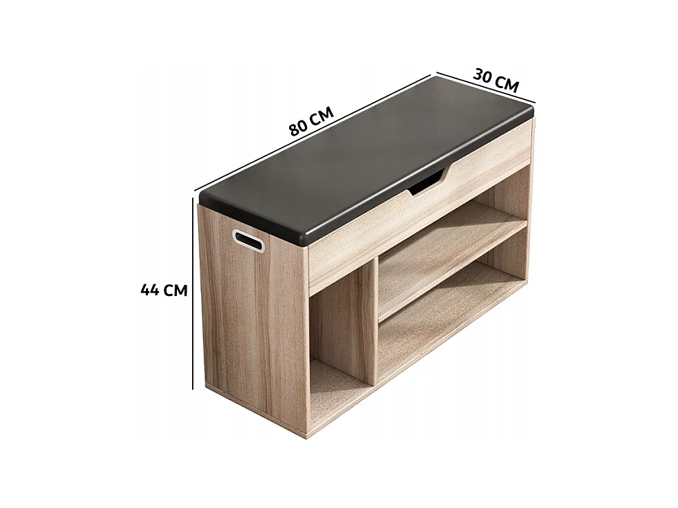 ARMOIRE À CHAUSSURES EN BOIS AVEC ASSISE, RANGEMENT, 2 ÉTAGÈRES, OUVERTURE, CHÊNE CLAIR