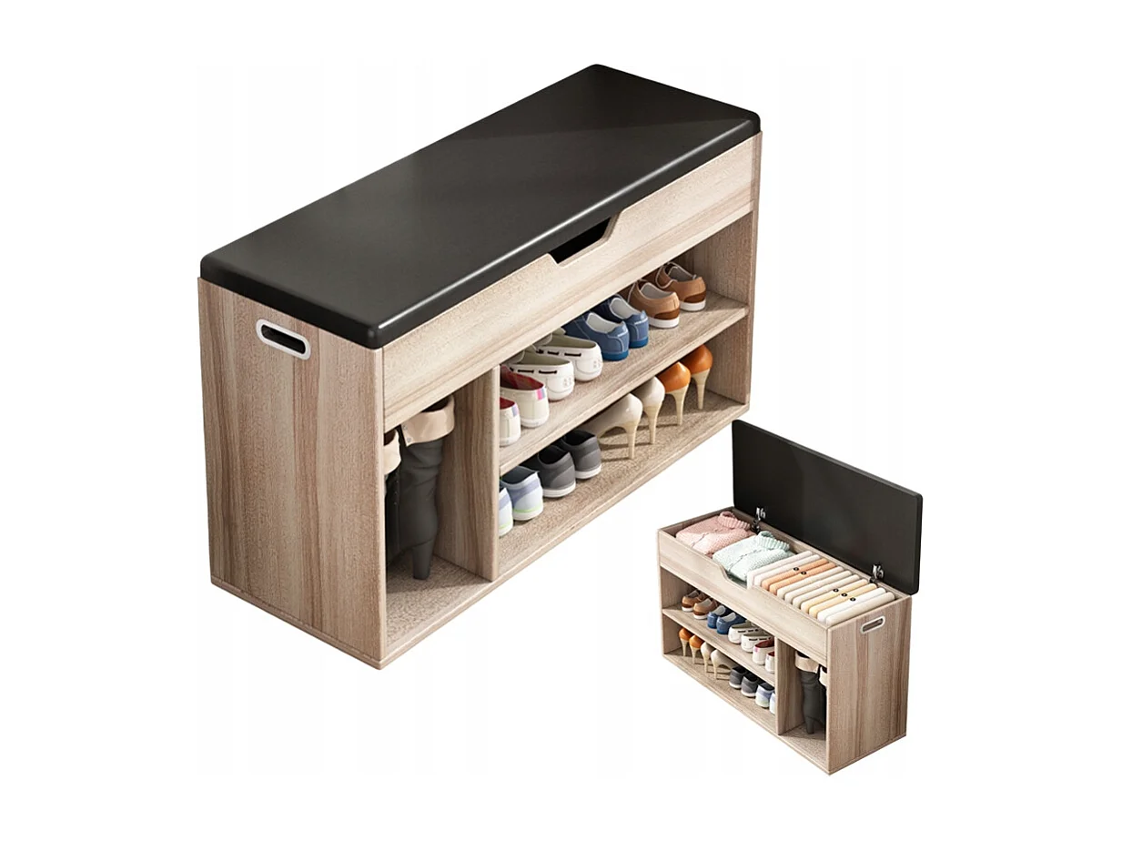 HOLZSCHUHKASTEN MIT SITZABLAGE, 2 REGALE, ZU ÖFFNEN, HELLES EICHE