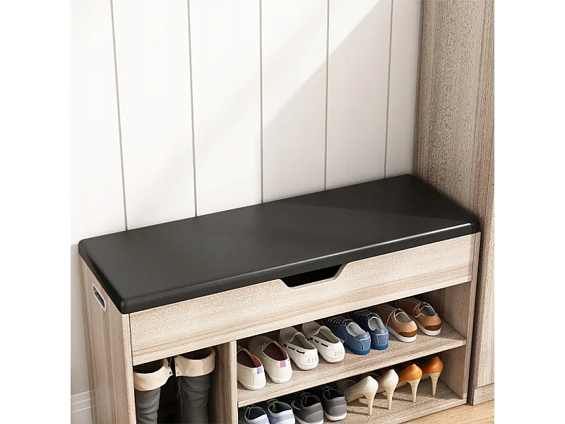 HOLZSCHUHKASTEN MIT SITZABLAGE, 2 REGALE, ZU ÖFFNEN, HELLES EICHE