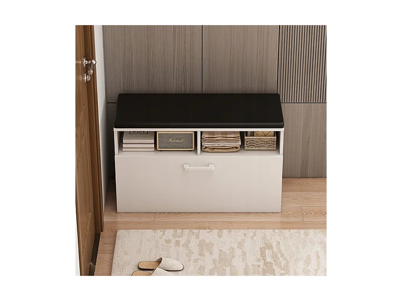 ARMOIRE À CHAUSSURES BLANCHE AVEC ASSISE ET RANGEMENT HALL D'ENTRÉE 6 ÉTAGÈRES OUVRANTES