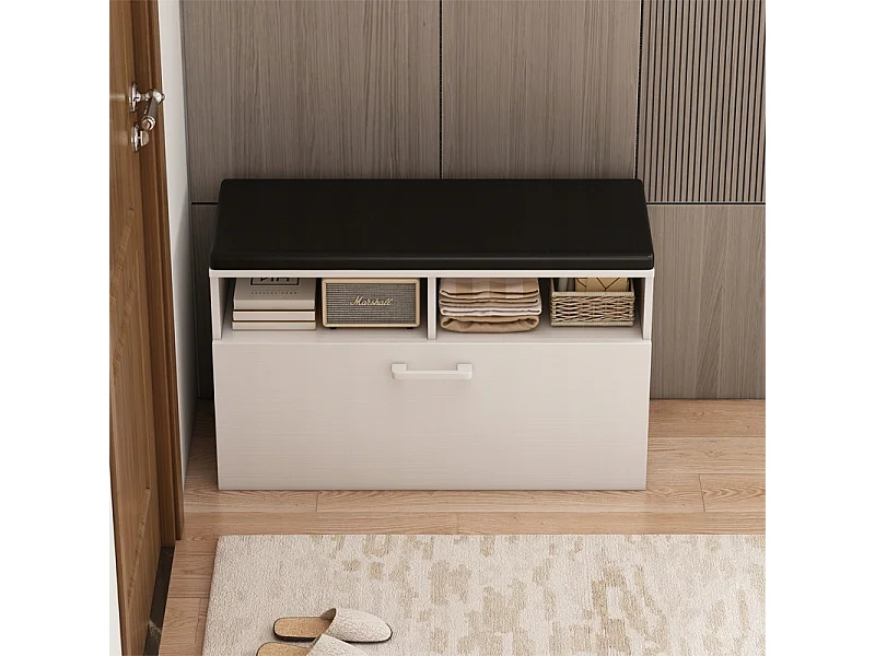 ARMOIRE À CHAUSSURES BLANCHE AVEC ASSISE ET RANGEMENT HALL D'ENTRÉE 6 ÉTAGÈRES OUVRANTES