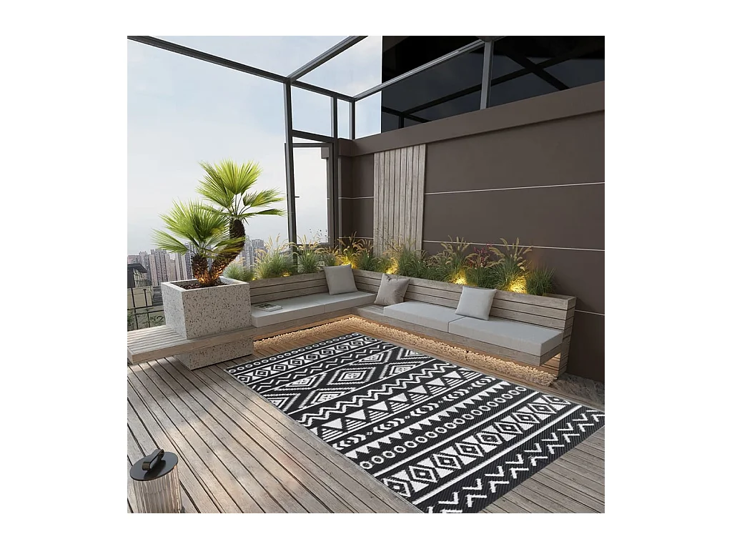 Outdoor-Teppich Schwarz 160x230 cm PP