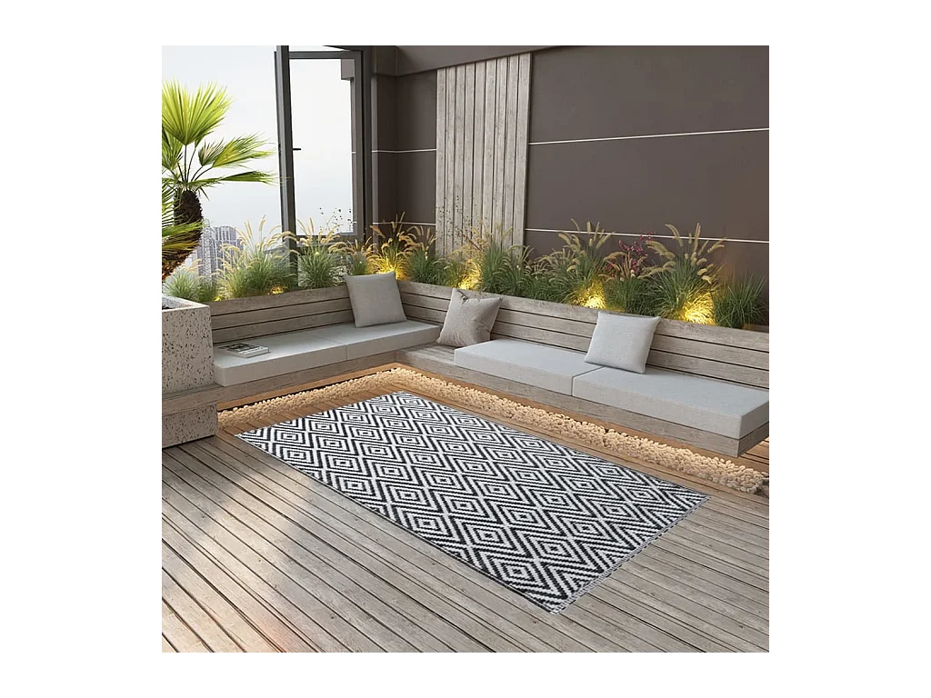vidaXL Tapis d'extérieur Blanc et noir 190x290 cm PP