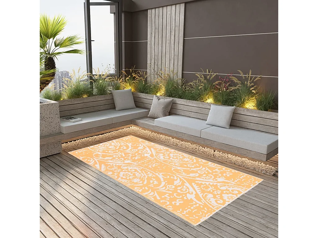 Tapete de Exterior ARAKIL 80x150 cm em Laranja e Branco - Estilo e Conforto para Seu Espaço