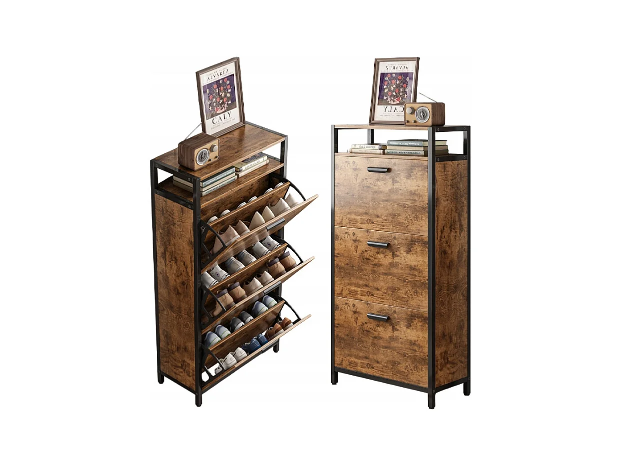 RUSTIKALER SCHUHKASTEN IN BRAUN FÜR DEN FLUR INDUSTRIELL VINTAGE 3 REGALE
