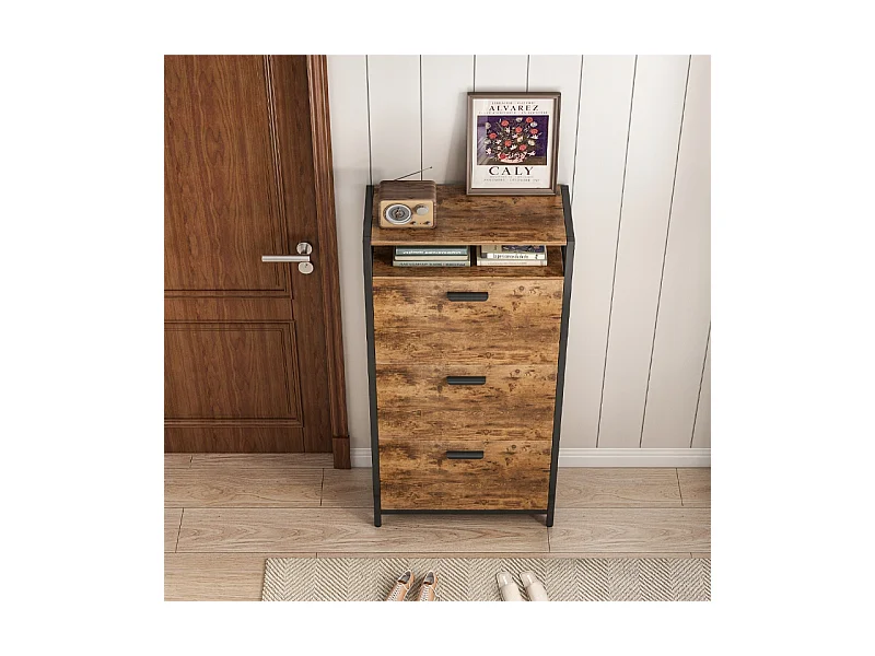 RUSTIKALER SCHUHKASTEN IN BRAUN FÜR DEN FLUR INDUSTRIELL VINTAGE 3 REGALE