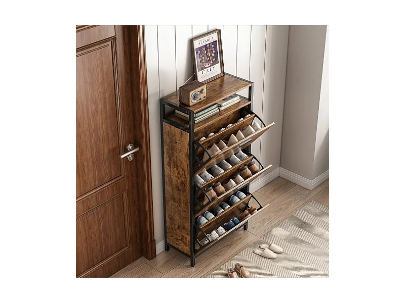 RUSTIKALER SCHUHKASTEN IN BRAUN FÜR DEN FLUR INDUSTRIELL VINTAGE 3 REGALE