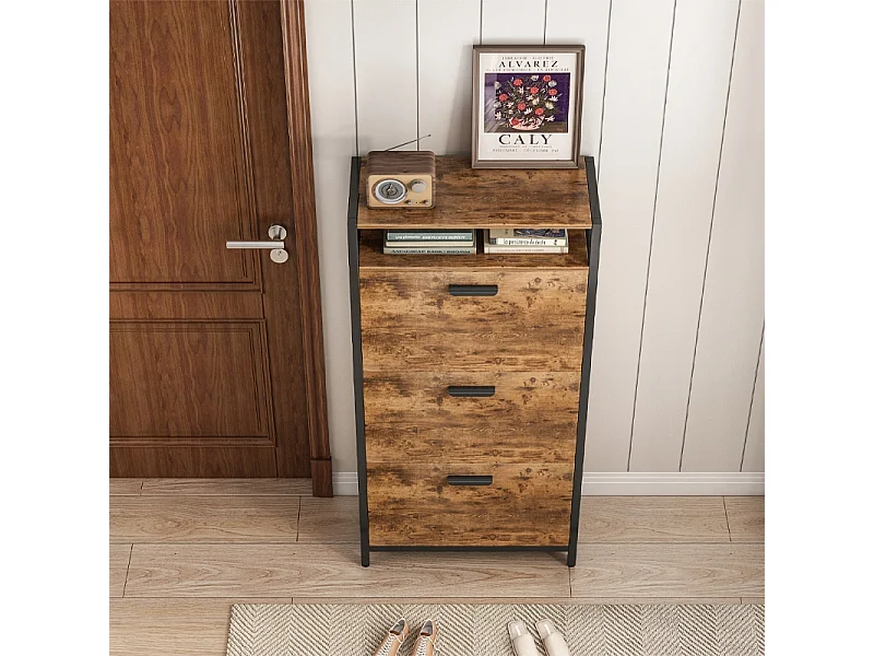 RUSTIKALER SCHUHKASTEN IN BRAUN FÜR DEN FLUR INDUSTRIELL VINTAGE 3 REGALE