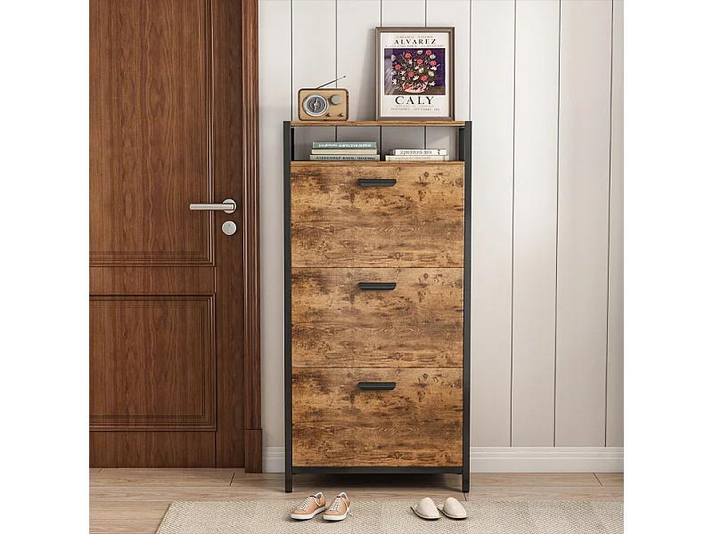 RUSTIKALER SCHUHKASTEN IN BRAUN FÜR DEN FLUR INDUSTRIELL VINTAGE 3 REGALE