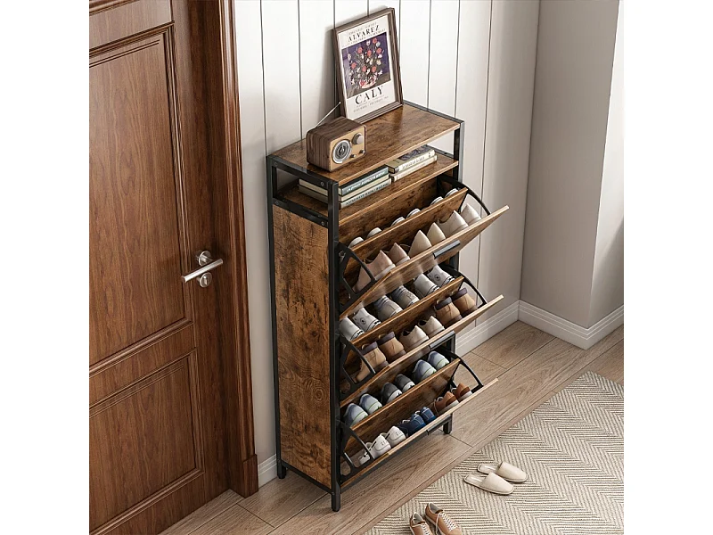 RUSTIKALER SCHUHKASTEN IN BRAUN FÜR DEN FLUR INDUSTRIELL VINTAGE 3 REGALE