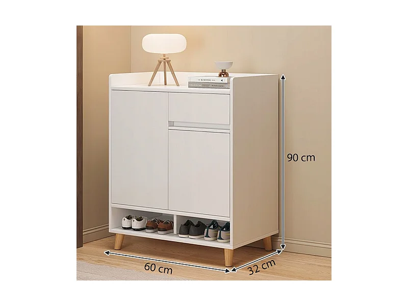 COMMODE MODERNE BLANCHE SPACIEUSE ESPACE POUR CHAUSSURES 60 CM AVEC TIROIR