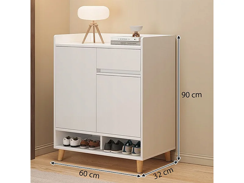 COMMODE MODERNE BLANCHE SPACIEUSE ESPACE POUR CHAUSSURES 60 CM AVEC TIROIR