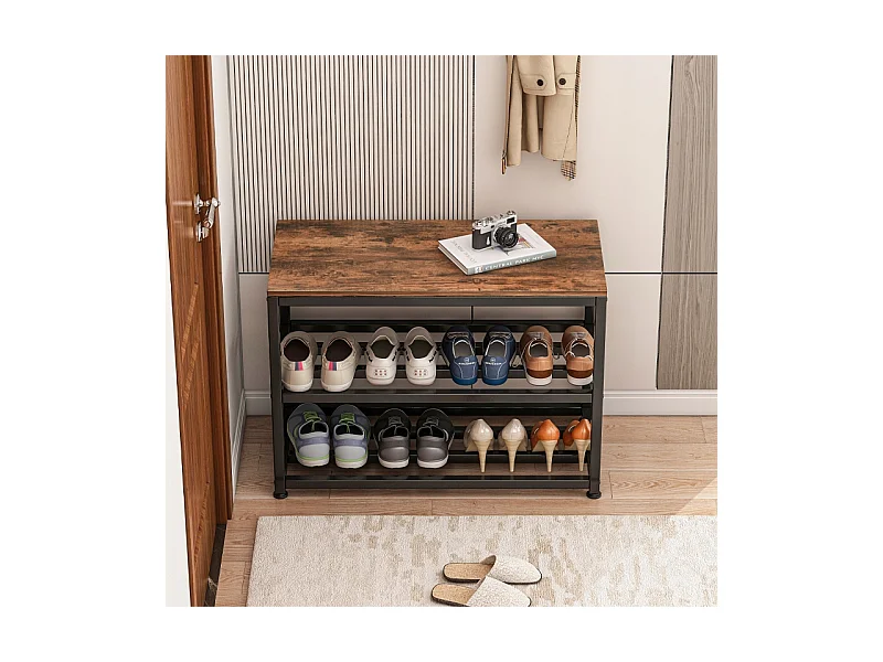 ARMOIRE À CHAUSSURES AVEC ASSISE GRANDE ÉTAGÈRE INDUSTRIELLE LOFT BOIS RÉTRO 62 CM