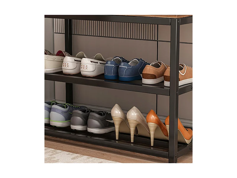 ARMOIRE À CHAUSSURES AVEC ASSISE GRANDE ÉTAGÈRE INDUSTRIELLE LOFT BOIS RÉTRO 62 CM