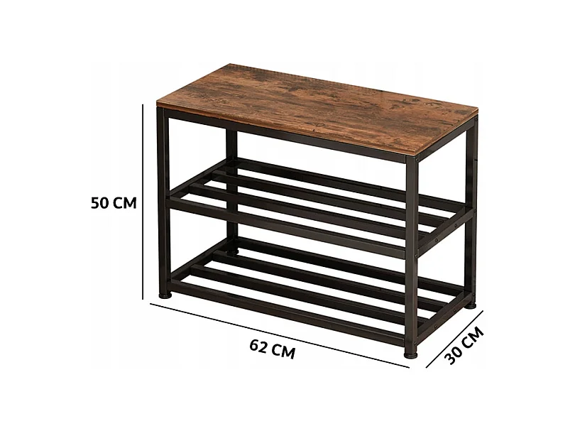 ARMOIRE À CHAUSSURES AVEC ASSISE GRANDE ÉTAGÈRE INDUSTRIELLE LOFT BOIS RÉTRO 62 CM