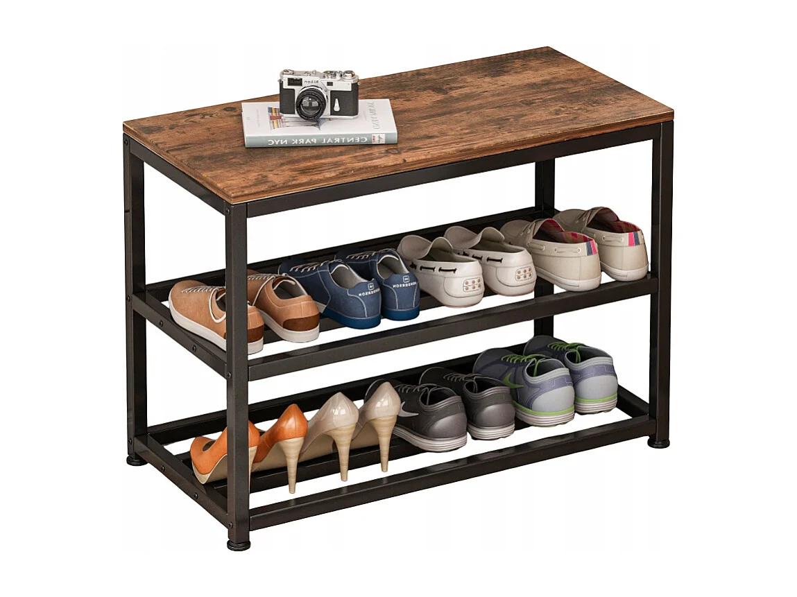 ARMOIRE À CHAUSSURES AVEC ASSISE GRANDE ÉTAGÈRE INDUSTRIELLE LOFT BOIS RÉTRO 62 CM