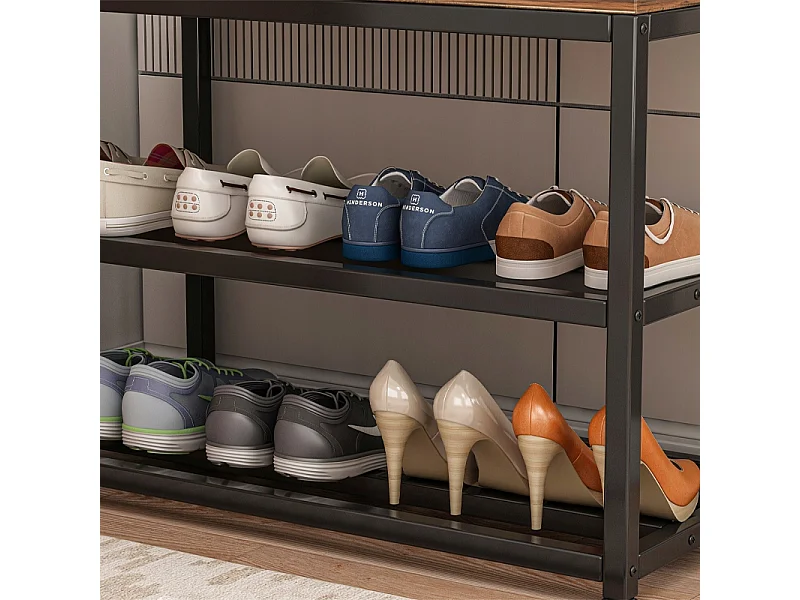 ARMOIRE À CHAUSSURES AVEC ASSISE GRANDE ÉTAGÈRE INDUSTRIELLE LOFT BOIS RÉTRO 62 CM