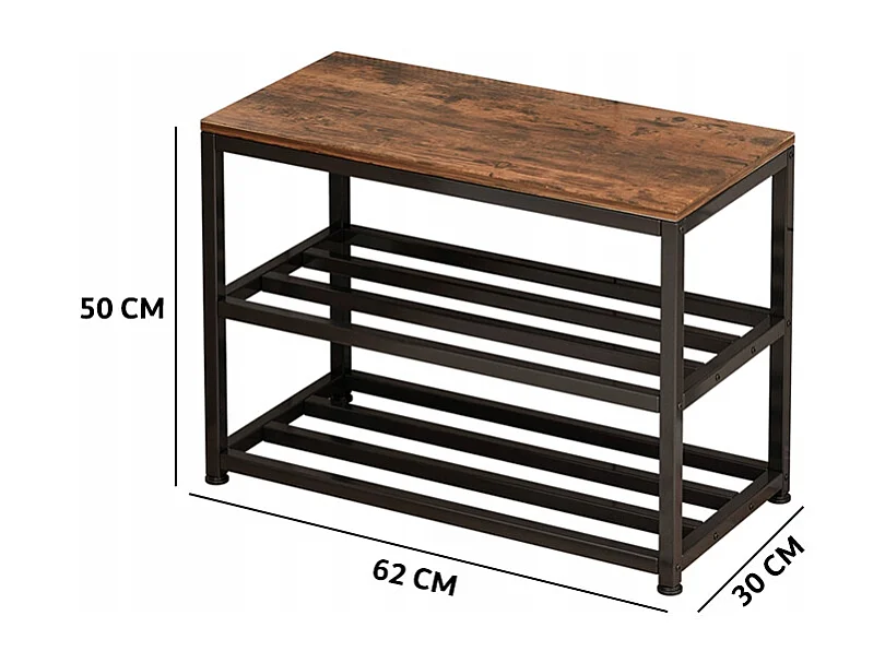 ARMOIRE À CHAUSSURES AVEC ASSISE GRANDE ÉTAGÈRE INDUSTRIELLE LOFT BOIS RÉTRO 62 CM