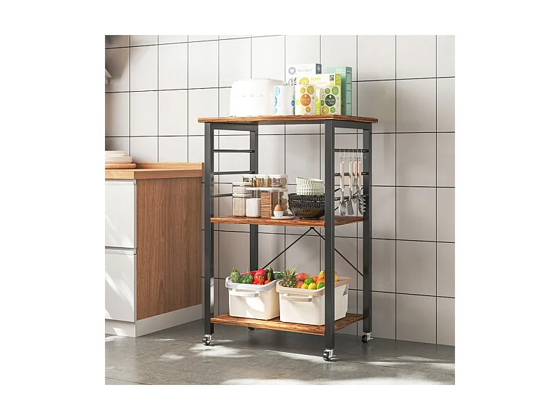 ARMOIRE MOBILE SUR ROUES RUSTIQUE TABLE DE PETIT-DÉJEUNER CHARIOT DE CUISINE LOFT