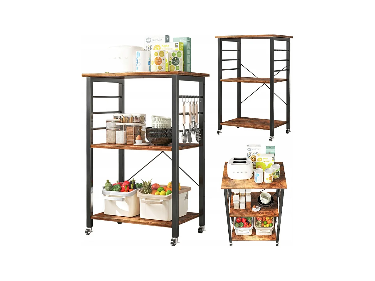 ARMOIRE MOBILE SUR ROUES RUSTIQUE TABLE DE PETIT-DÉJEUNER CHARIOT DE CUISINE LOFT