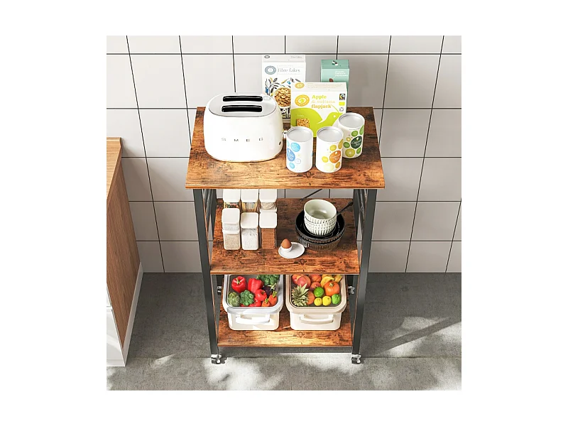 ARMOIRE MOBILE SUR ROUES RUSTIQUE TABLE DE PETIT-DÉJEUNER CHARIOT DE CUISINE LOFT