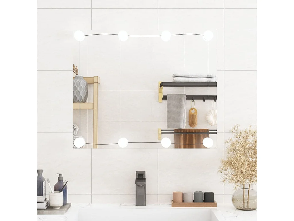 Espelho de Parede Retangular com Luzes LED e Design Moderno 50x60 cm