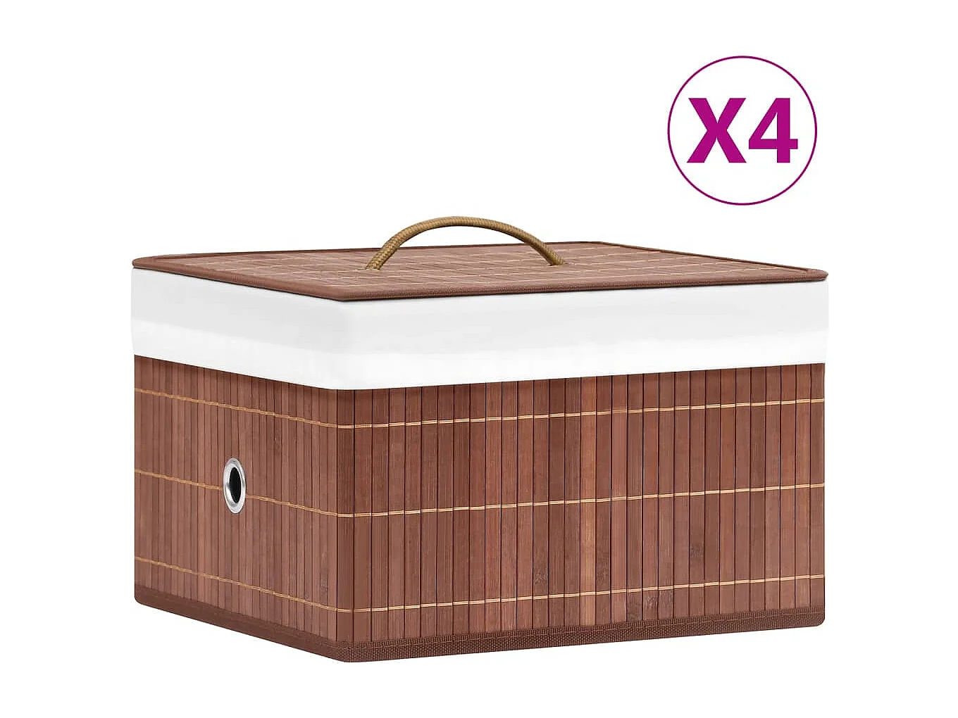Conjunto de 4 Caixas de Arrumação em Bambu Castanho para Organizar Sua Casa
