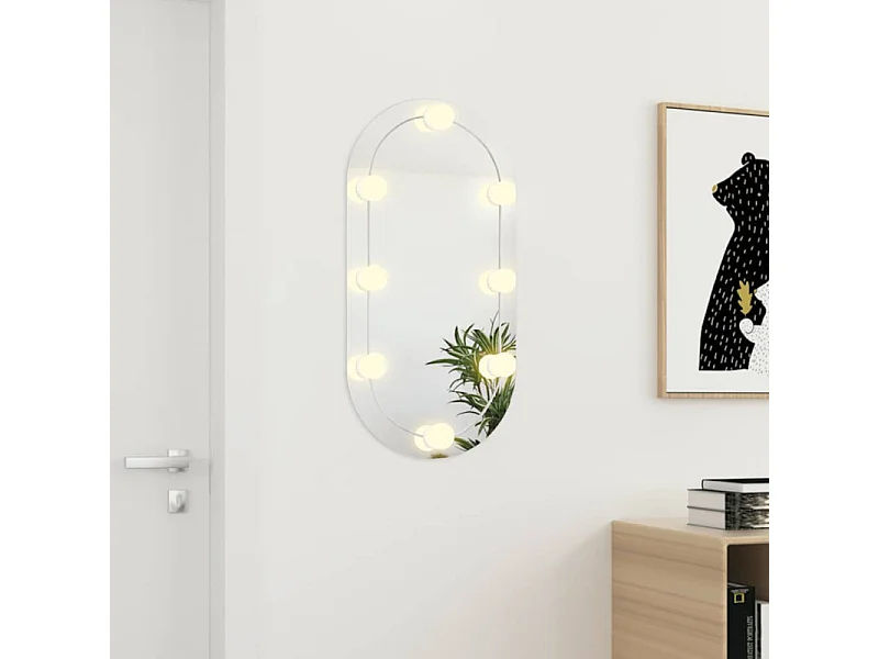 Espelho Oval com Luzes LED 80x40 cm para Banheiro e Maquilhagem