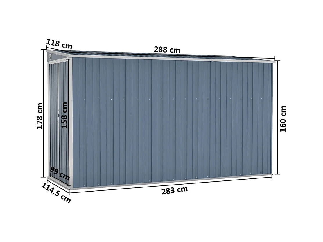 Anbauschuppen Grau 118x288x178 cm Verzinkter Stahl