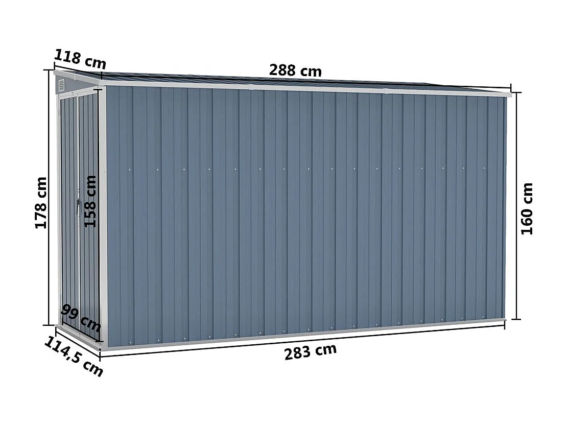 Anbauschuppen Grau 118x288x178 cm Verzinkter Stahl