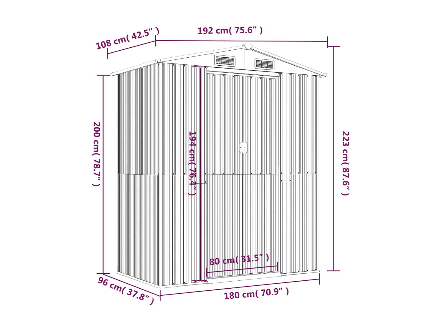 Abri de jardin Marron clair 192x108x223 cm Acier galvanisé