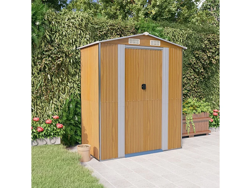 Abrigo de Jardim em Aço Galvanizado 192x108x223 cm na Cor Marrom