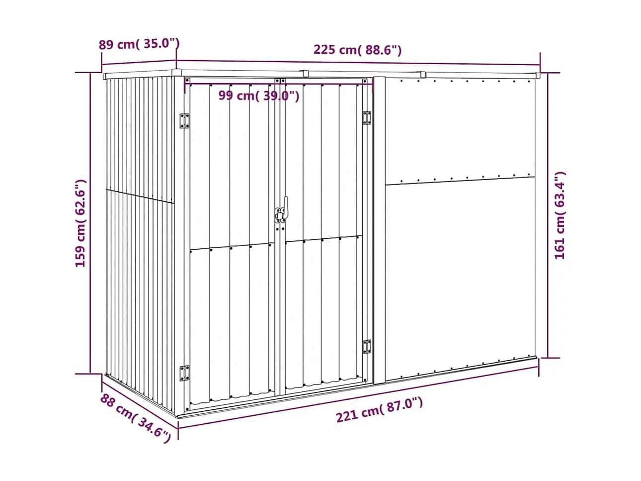 Gerätehaus Anthrazit 225x89x161 cm Verzinkter Stahl