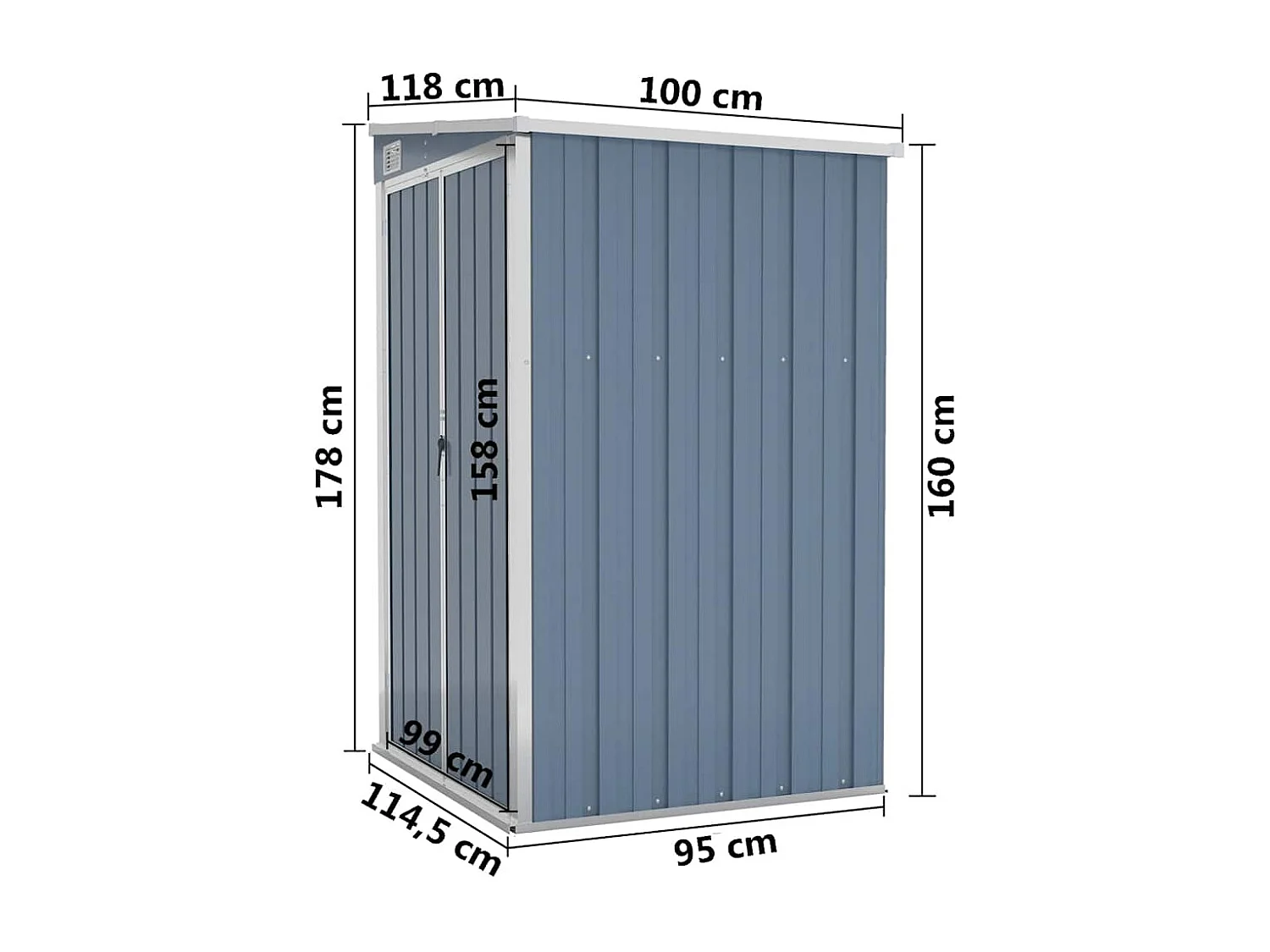 Anbauschuppen Grau 118x100x178 cm Verzinkter Stahl