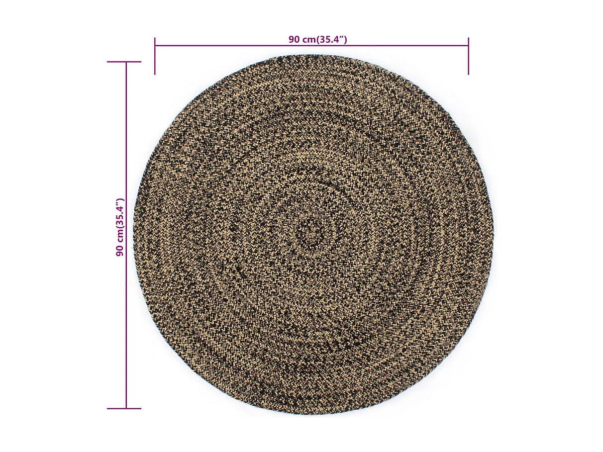 Tapis fait à la main Jute Noir et naturel 90 cm