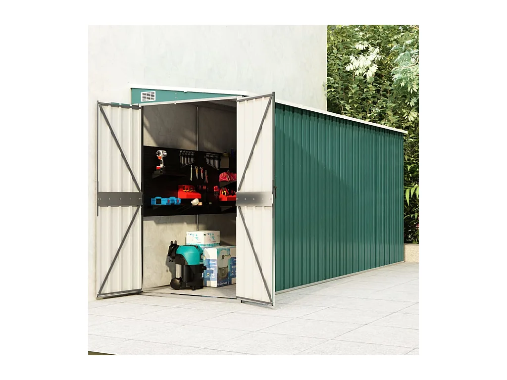 Anbauschuppen Grün 118x382x178 cm Verzinkter Stahl
