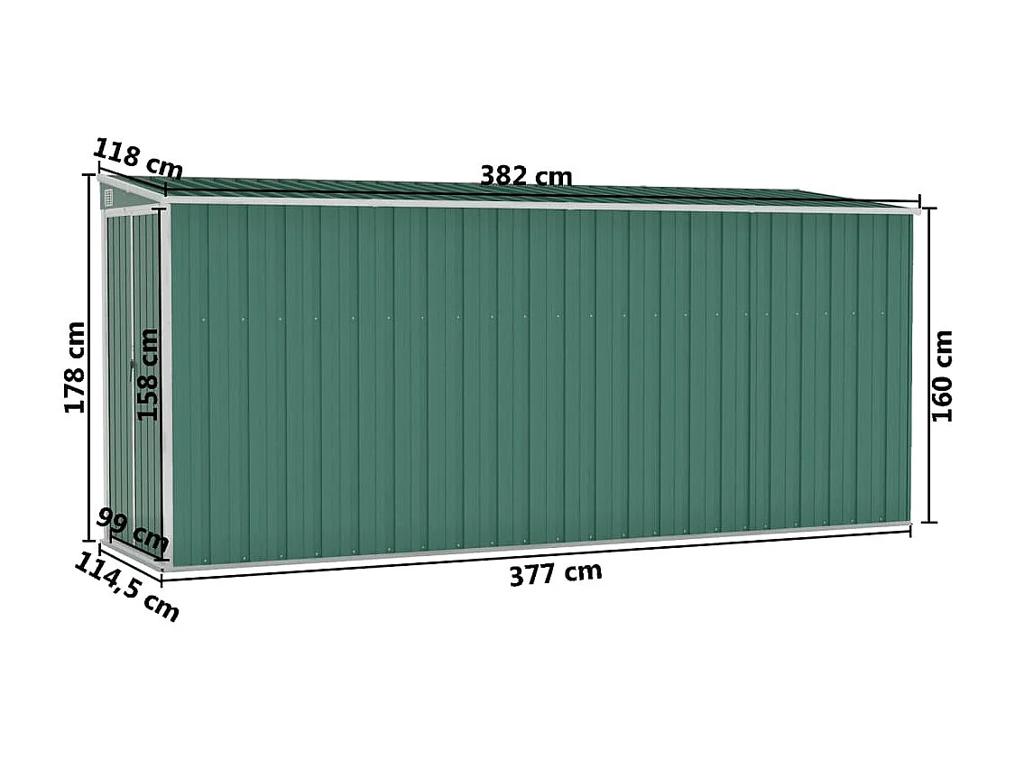 Anbauschuppen Grün 118x382x178 cm Verzinkter Stahl