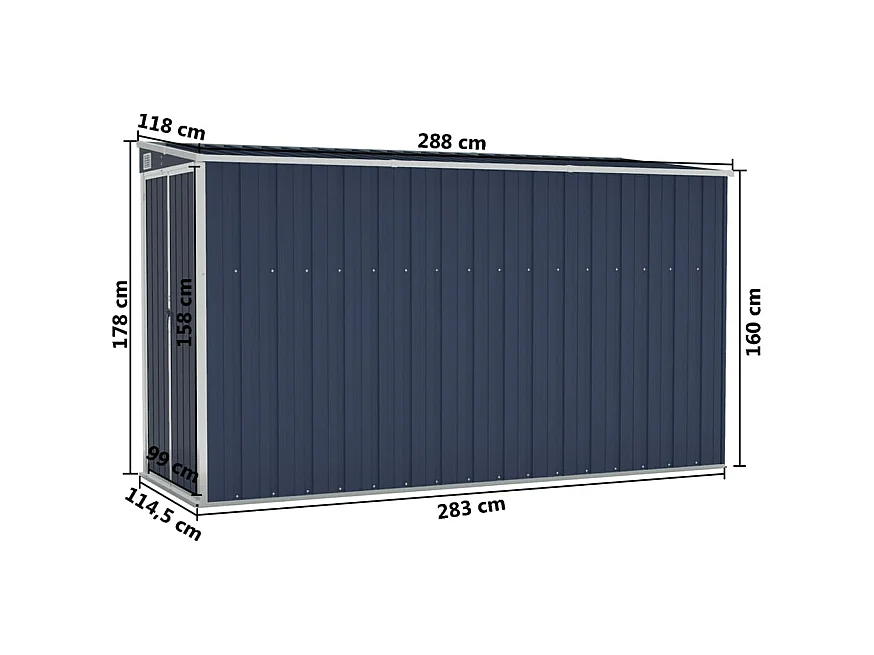 Abri de jardin mural Anthracite 118x288x178 cm Acier
