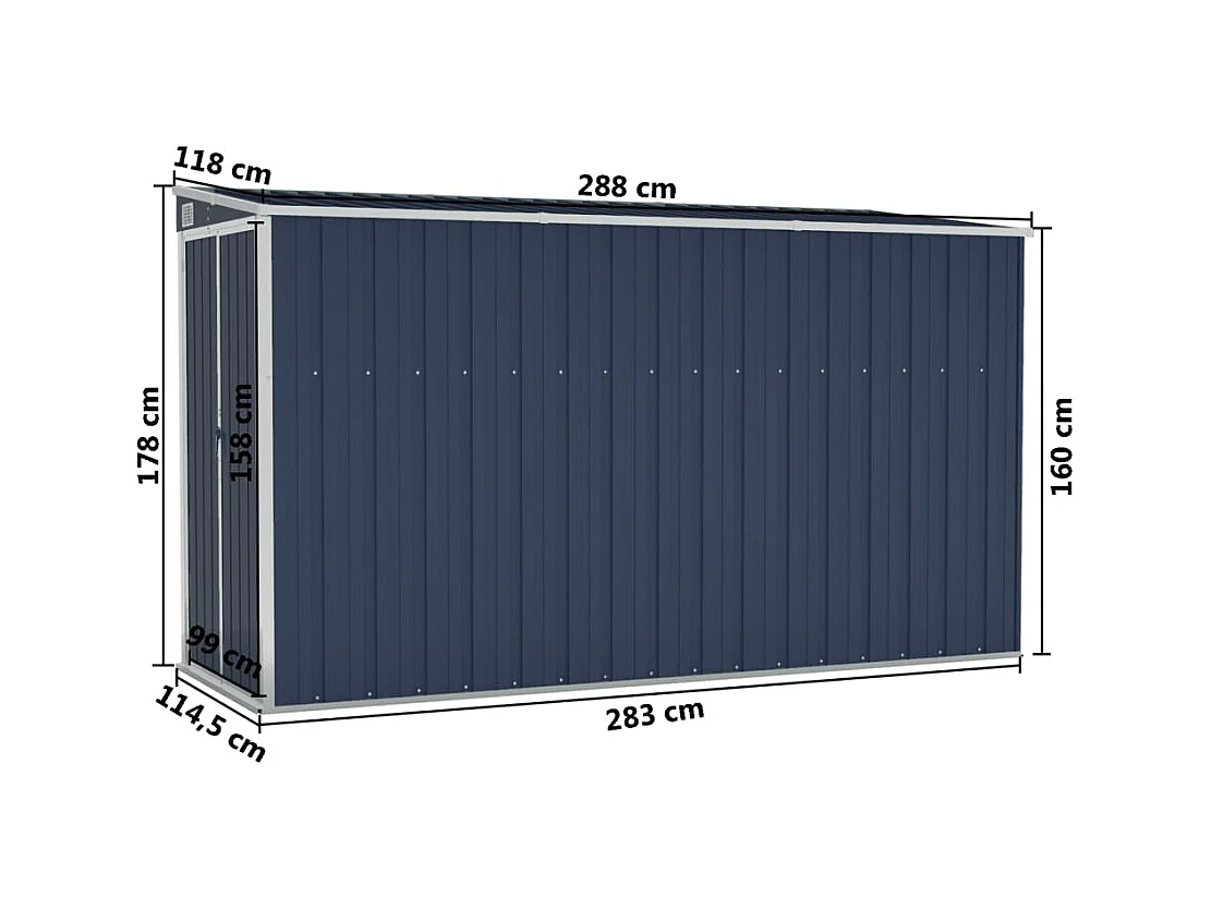 Abri de jardin mural Anthracite 118x288x178 cm Acier