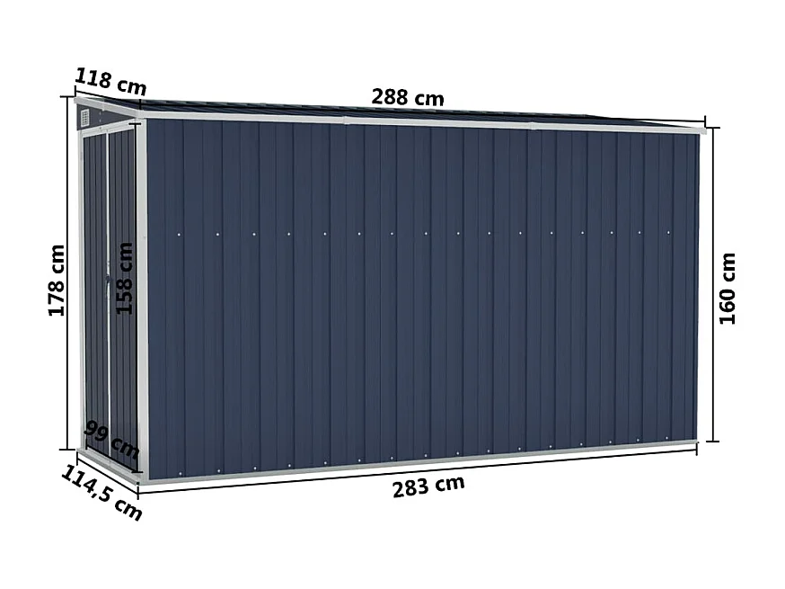 Abri de jardin mural Anthracite 118x288x178 cm Acier