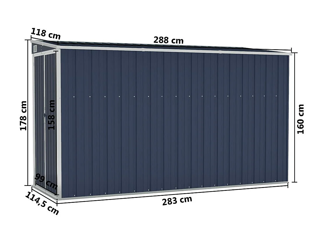 Abri de jardin mural Anthracite 118x288x178 cm Acier