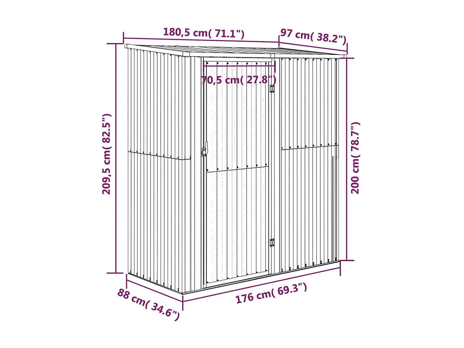 Abri de jardin Gris 180,5x97x209,5 cm Acier galvanisé