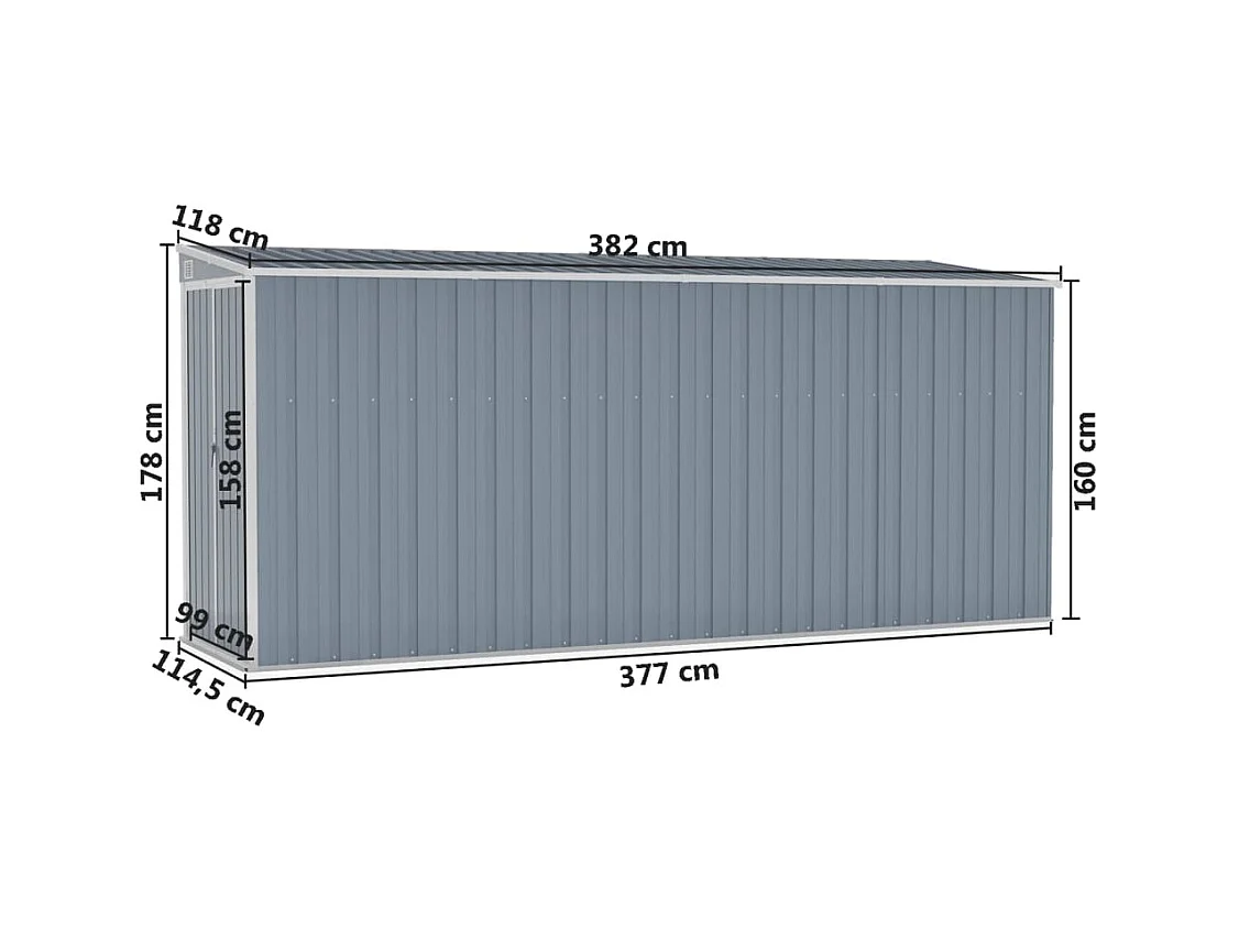 Anbauschuppen Grau 118x382x178 cm Verzinkter Stahl